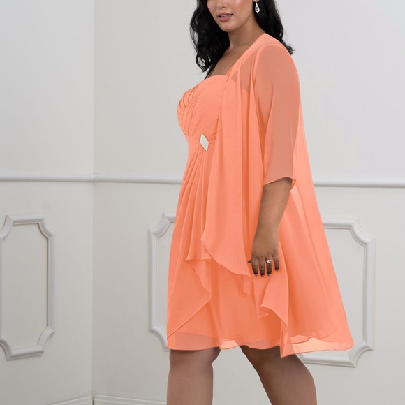 Azazie NWT 2 Pc. Olivia Coral Chiffon Flowy Dress Size 8 - Picture 2 of 12